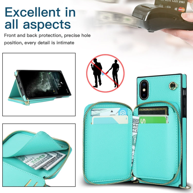 For iPhone X / XS Cross-body Zipper Big Wallet Bag Square TPU+PU Back Cover Case with Holder & Card Slots & Wallet & Strap