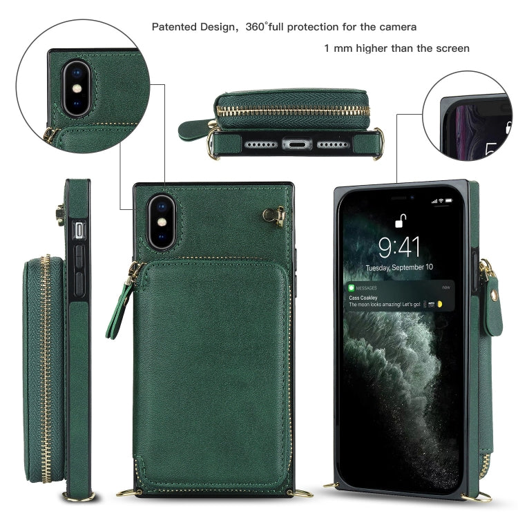 For iPhone X / XS Cross-body Zipper Big Wallet Bag Square TPU+PU Back Cover Case with Holder & Card Slots & Wallet & Strap