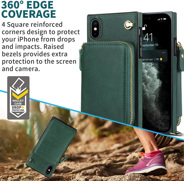 For iPhone X / XS Cross-body Zipper Big Wallet Bag Square TPU+PU Back Cover Case with Holder & Card Slots & Wallet & Strap