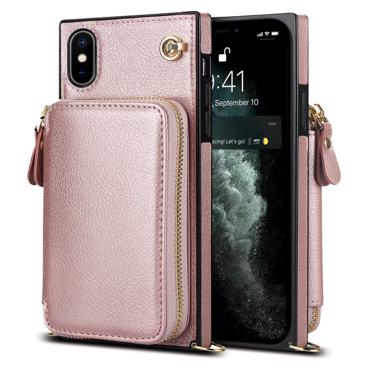 For iPhone X / XS Cross-body Zipper Big Wallet Bag Square TPU+PU Back Cover Case with Holder & Card Slots & Wallet & Strap