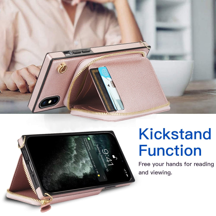 For iPhone X / XS Cross-body Zipper Big Wallet Bag Square TPU+PU Back Cover Case with Holder & Card Slots & Wallet & Strap