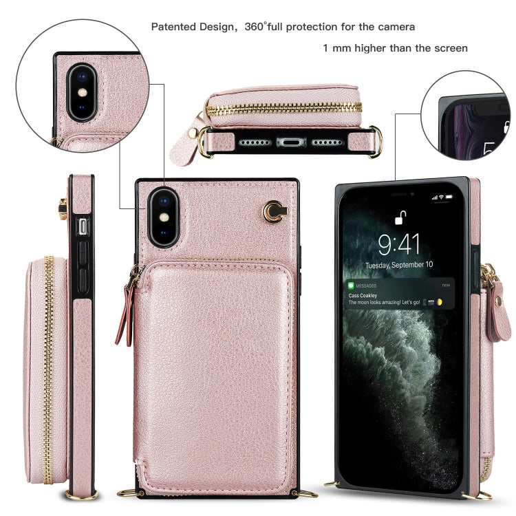 For iPhone X / XS Cross-body Zipper Big Wallet Bag Square TPU+PU Back Cover Case with Holder & Card Slots & Wallet & Strap