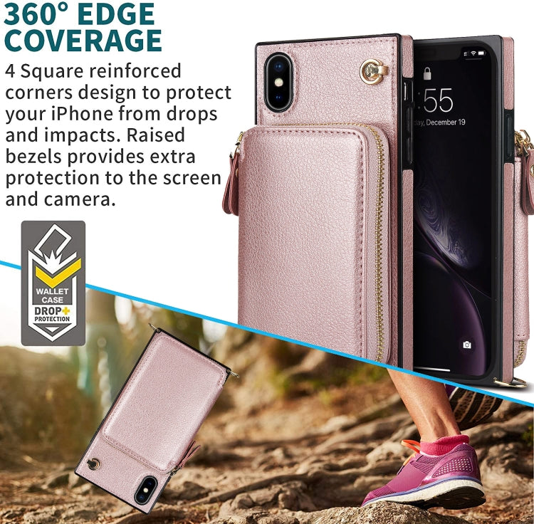 For iPhone X / XS Cross-body Zipper Big Wallet Bag Square TPU+PU Back Cover Case with Holder & Card Slots & Wallet & Strap