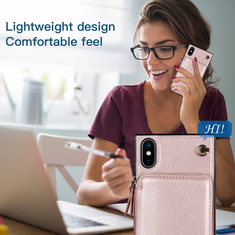 For iPhone X / XS Cross-body Zipper Big Wallet Bag Square TPU+PU Back Cover Case with Holder & Card Slots & Wallet & Strap