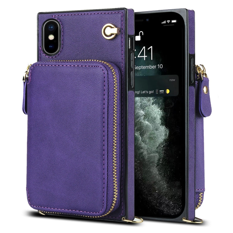 For iPhone X / XS Cross-body Zipper Big Wallet Bag Square TPU+PU Back Cover Case with Holder & Card Slots & Wallet & Strap