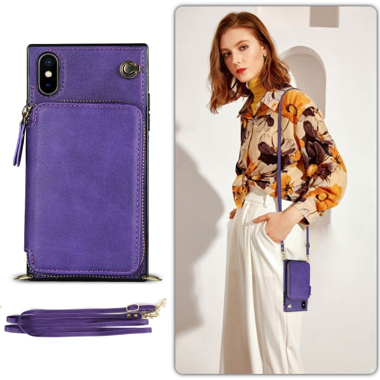 For iPhone X / XS Cross-body Zipper Big Wallet Bag Square TPU+PU Back Cover Case with Holder & Card Slots & Wallet & Strap