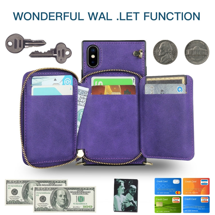 For iPhone X / XS Cross-body Zipper Big Wallet Bag Square TPU+PU Back Cover Case with Holder & Card Slots & Wallet & Strap
