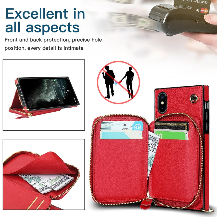 For iPhone XS Max Cross-body Zipper Big Wallet Bag Square TPU+PU Back Cover Case with Holder & Card Slots & Wallet & Strap