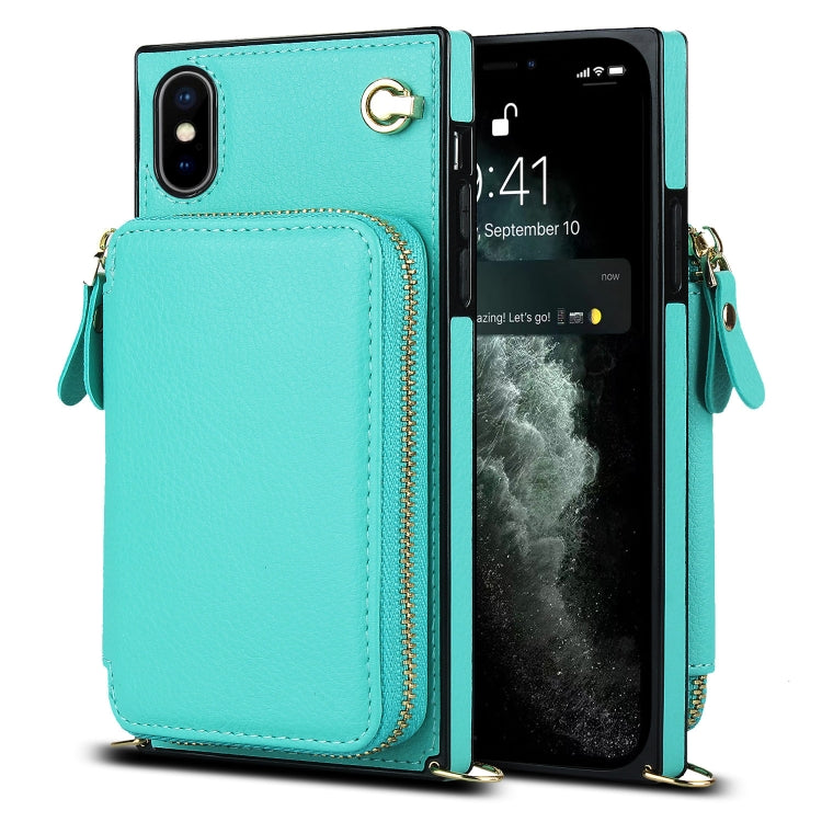 For iPhone XS Max Cross-body Zipper Big Wallet Bag Square TPU+PU Back Cover Case with Holder & Card Slots & Wallet & Strap