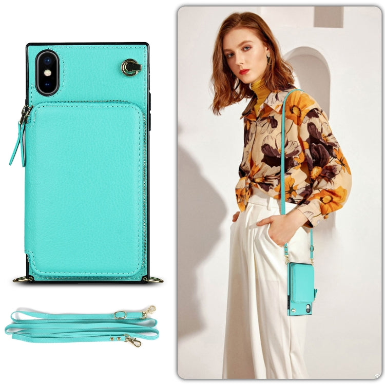 For iPhone XS Max Cross-body Zipper Big Wallet Bag Square TPU+PU Back Cover Case with Holder & Card Slots & Wallet & Strap