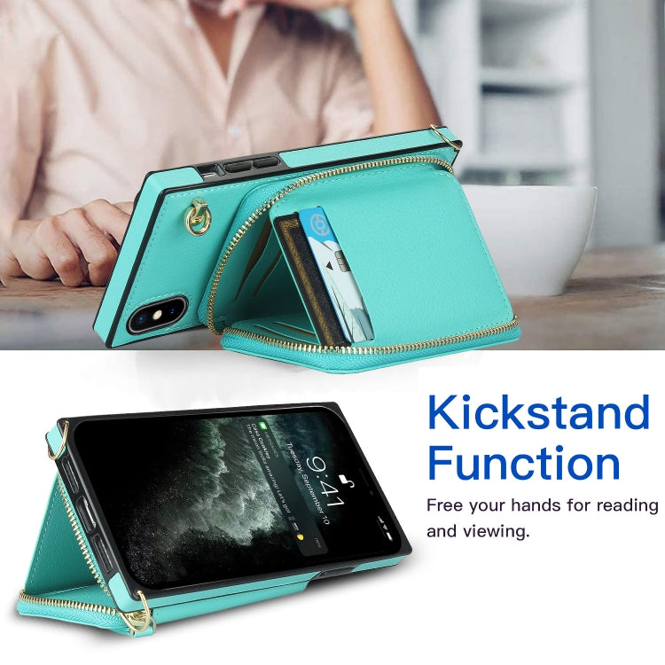 For iPhone XS Max Cross-body Zipper Big Wallet Bag Square TPU+PU Back Cover Case with Holder & Card Slots & Wallet & Strap