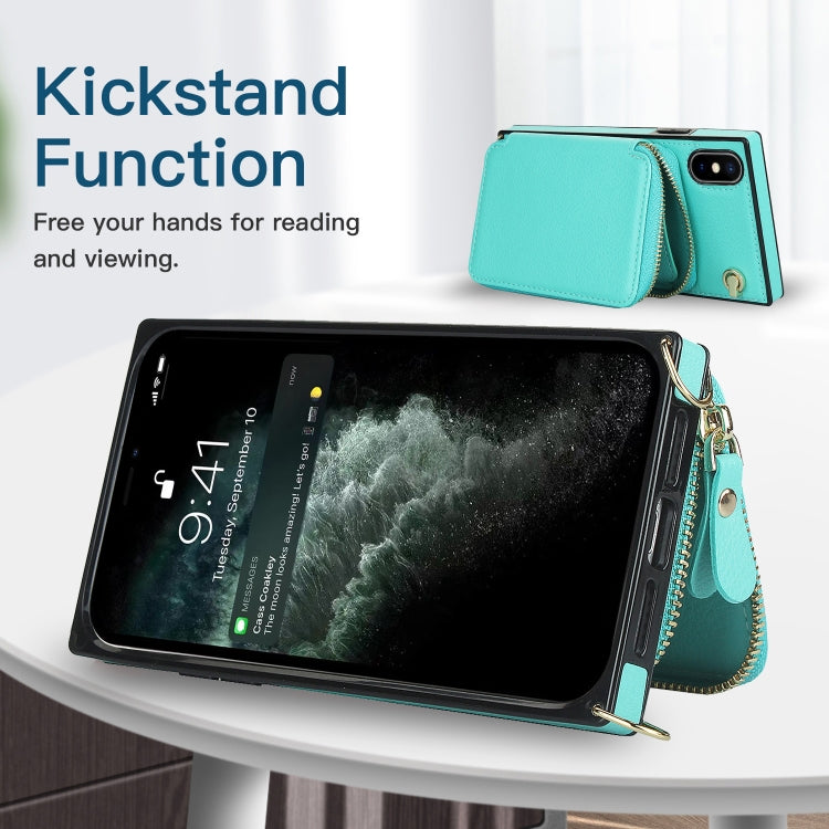 For iPhone XS Max Cross-body Zipper Big Wallet Bag Square TPU+PU Back Cover Case with Holder & Card Slots & Wallet & Strap