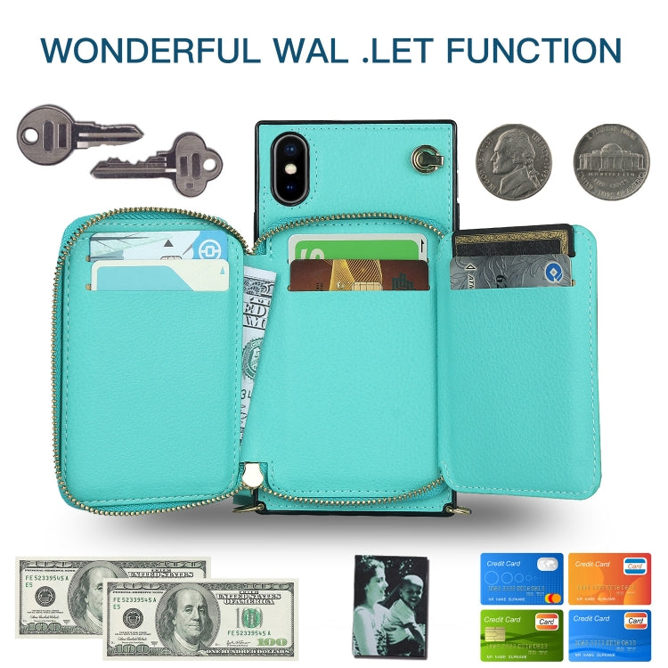 For iPhone XS Max Cross-body Zipper Big Wallet Bag Square TPU+PU Back Cover Case with Holder & Card Slots & Wallet & Strap