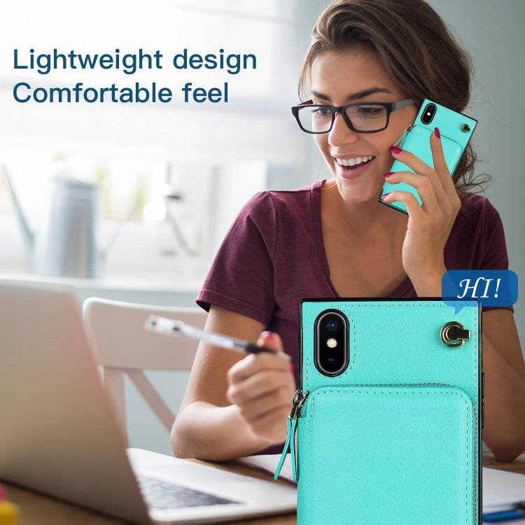 For iPhone XS Max Cross-body Zipper Big Wallet Bag Square TPU+PU Back Cover Case with Holder & Card Slots & Wallet & Strap