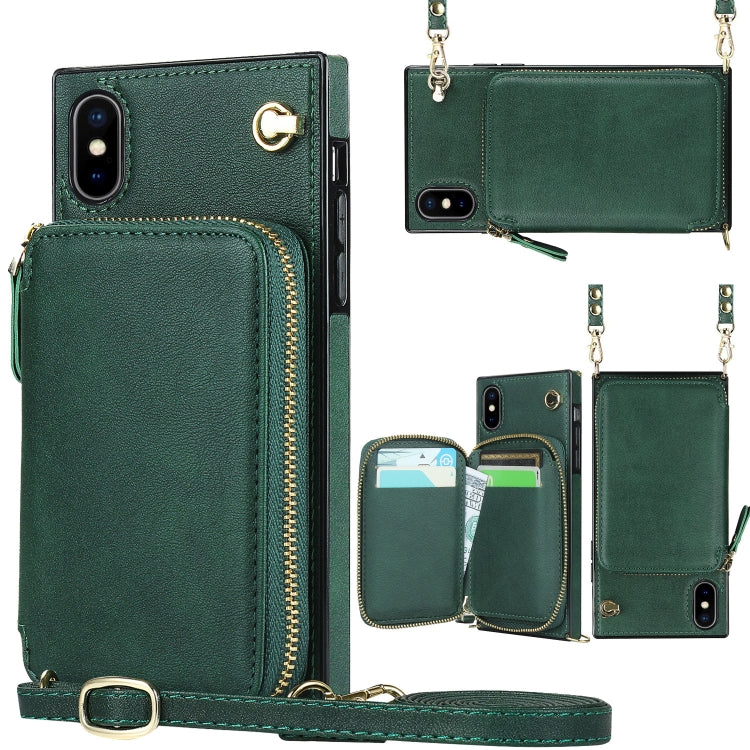 For iPhone XS Max Cross-body Zipper Big Wallet Bag Square TPU+PU Back Cover Case with Holder & Card Slots & Wallet & Strap
