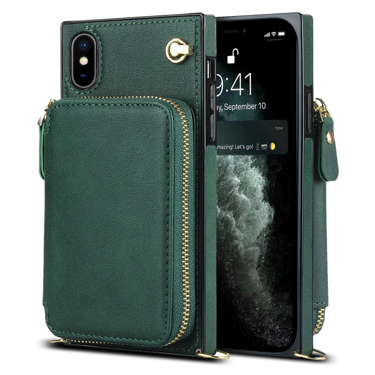 For iPhone XS Max Cross-body Zipper Big Wallet Bag Square TPU+PU Back Cover Case with Holder & Card Slots & Wallet & Strap