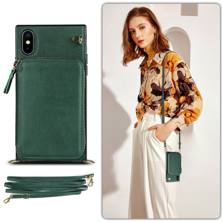 For iPhone XS Max Cross-body Zipper Big Wallet Bag Square TPU+PU Back Cover Case with Holder & Card Slots & Wallet & Strap