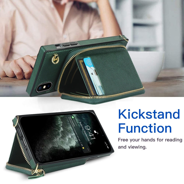 For iPhone XS Max Cross-body Zipper Big Wallet Bag Square TPU+PU Back Cover Case with Holder & Card Slots & Wallet & Strap