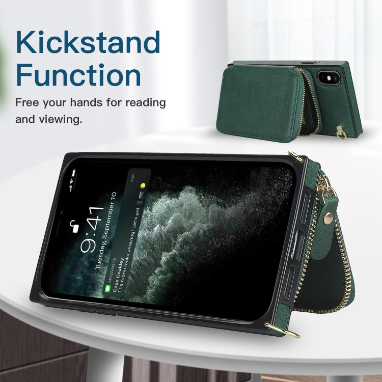 For iPhone XS Max Cross-body Zipper Big Wallet Bag Square TPU+PU Back Cover Case with Holder & Card Slots & Wallet & Strap