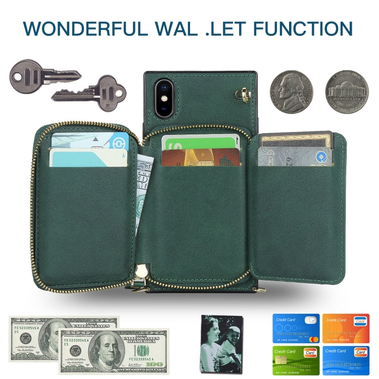 For iPhone XS Max Cross-body Zipper Big Wallet Bag Square TPU+PU Back Cover Case with Holder & Card Slots & Wallet & Strap