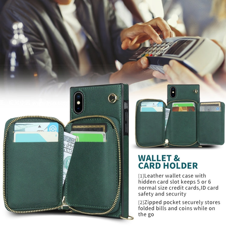 For iPhone XS Max Cross-body Zipper Big Wallet Bag Square TPU+PU Back Cover Case with Holder & Card Slots & Wallet & Strap