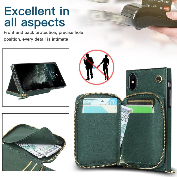 For iPhone XS Max Cross-body Zipper Big Wallet Bag Square TPU+PU Back Cover Case with Holder & Card Slots & Wallet & Strap