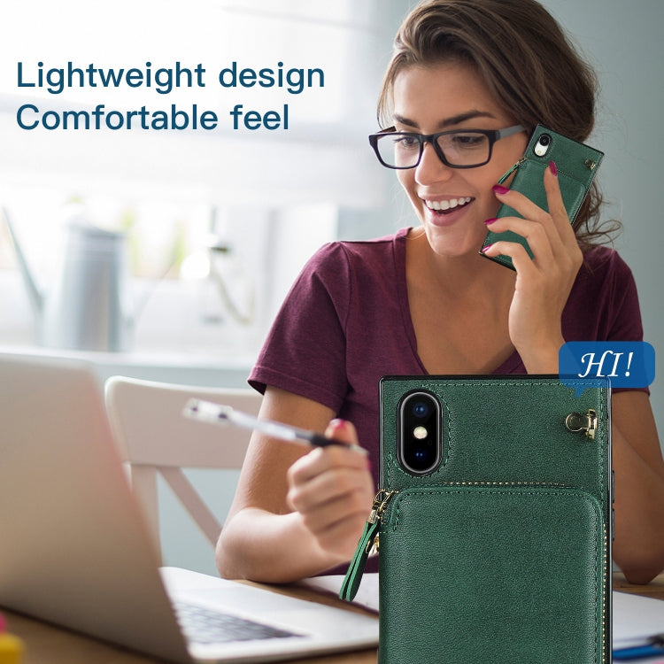 For iPhone XS Max Cross-body Zipper Big Wallet Bag Square TPU+PU Back Cover Case with Holder & Card Slots & Wallet & Strap