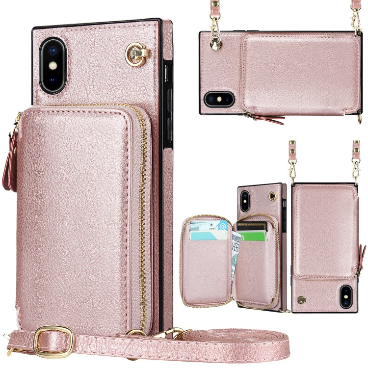 For iPhone XS Max Cross-body Zipper Big Wallet Bag Square TPU+PU Back Cover Case with Holder & Card Slots & Wallet & Strap
