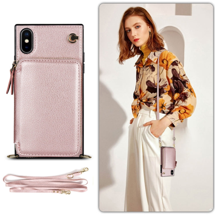 For iPhone XS Max Cross-body Zipper Big Wallet Bag Square TPU+PU Back Cover Case with Holder & Card Slots & Wallet & Strap
