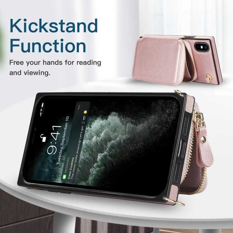 For iPhone XS Max Cross-body Zipper Big Wallet Bag Square TPU+PU Back Cover Case with Holder & Card Slots & Wallet & Strap