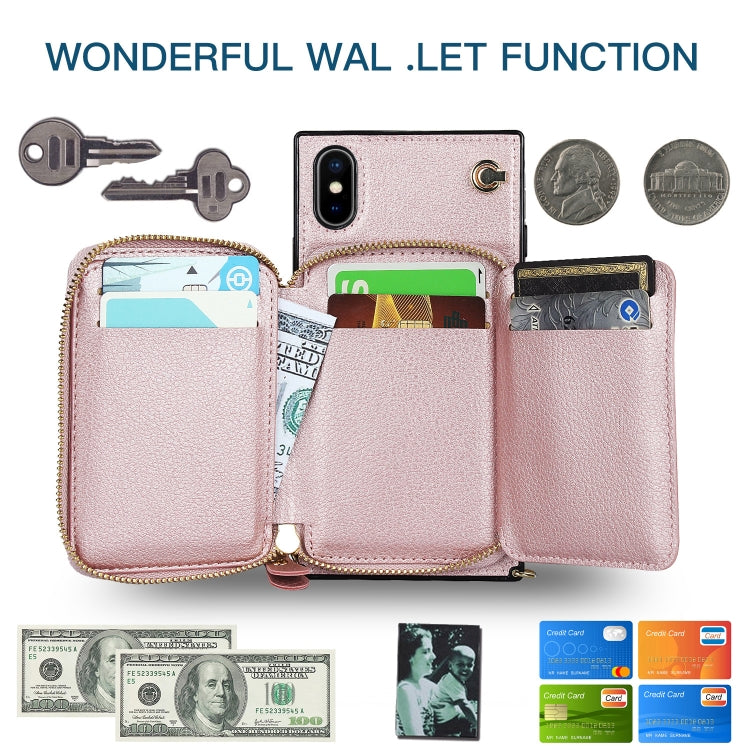 For iPhone XS Max Cross-body Zipper Big Wallet Bag Square TPU+PU Back Cover Case with Holder & Card Slots & Wallet & Strap