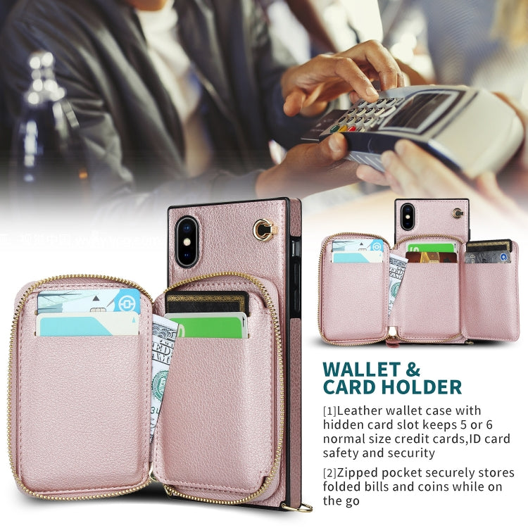 For iPhone XS Max Cross-body Zipper Big Wallet Bag Square TPU+PU Back Cover Case with Holder & Card Slots & Wallet & Strap