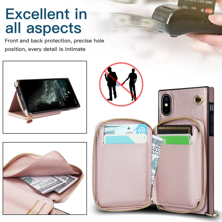 For iPhone XS Max Cross-body Zipper Big Wallet Bag Square TPU+PU Back Cover Case with Holder & Card Slots & Wallet & Strap