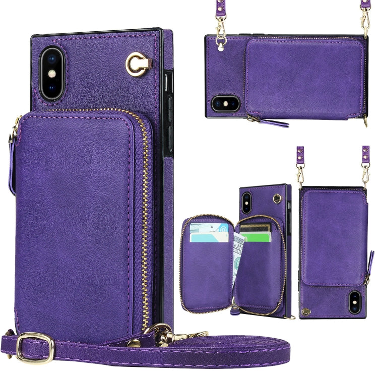 For iPhone XS Max Cross-body Zipper Big Wallet Bag Square TPU+PU Back Cover Case with Holder & Card Slots & Wallet & Strap