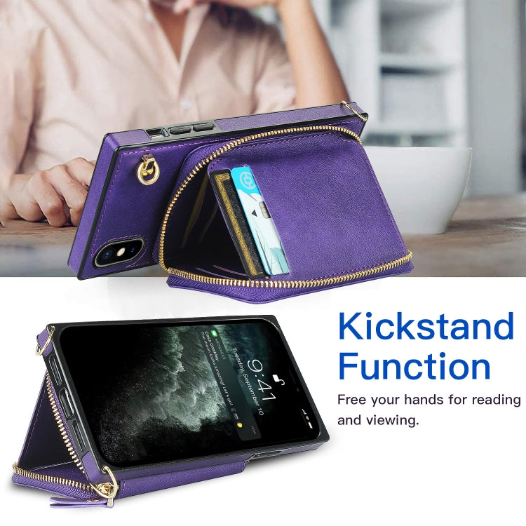 For iPhone XS Max Cross-body Zipper Big Wallet Bag Square TPU+PU Back Cover Case with Holder & Card Slots & Wallet & Strap