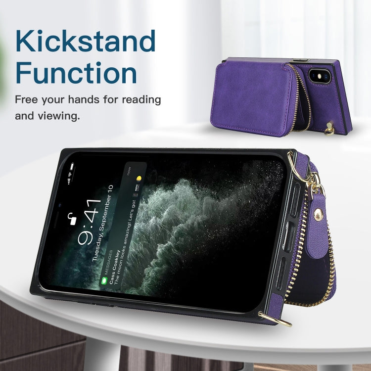 For iPhone XS Max Cross-body Zipper Big Wallet Bag Square TPU+PU Back Cover Case with Holder & Card Slots & Wallet & Strap