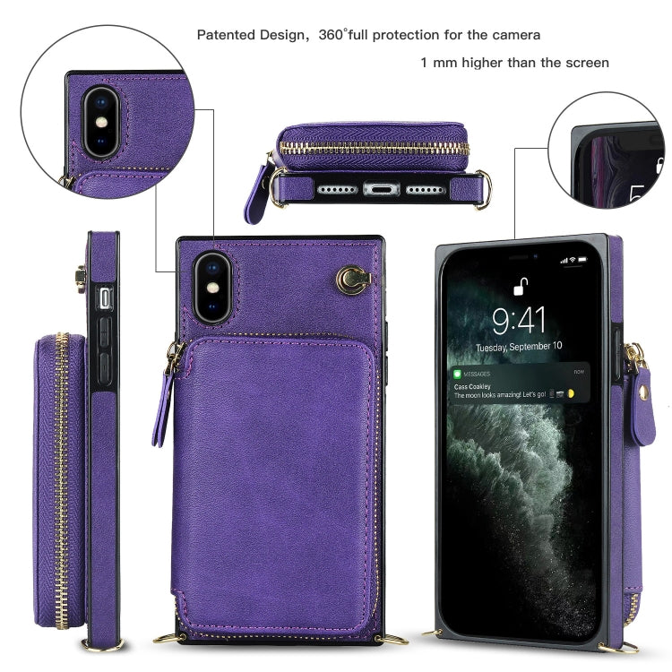 For iPhone XS Max Cross-body Zipper Big Wallet Bag Square TPU+PU Back Cover Case with Holder & Card Slots & Wallet & Strap