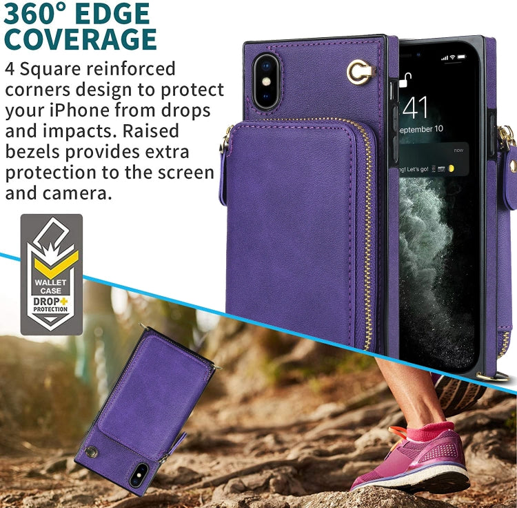 For iPhone XS Max Cross-body Zipper Big Wallet Bag Square TPU+PU Back Cover Case with Holder & Card Slots & Wallet & Strap