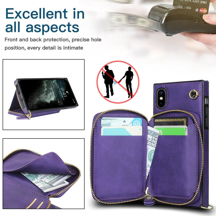For iPhone XS Max Cross-body Zipper Big Wallet Bag Square TPU+PU Back Cover Case with Holder & Card Slots & Wallet & Strap