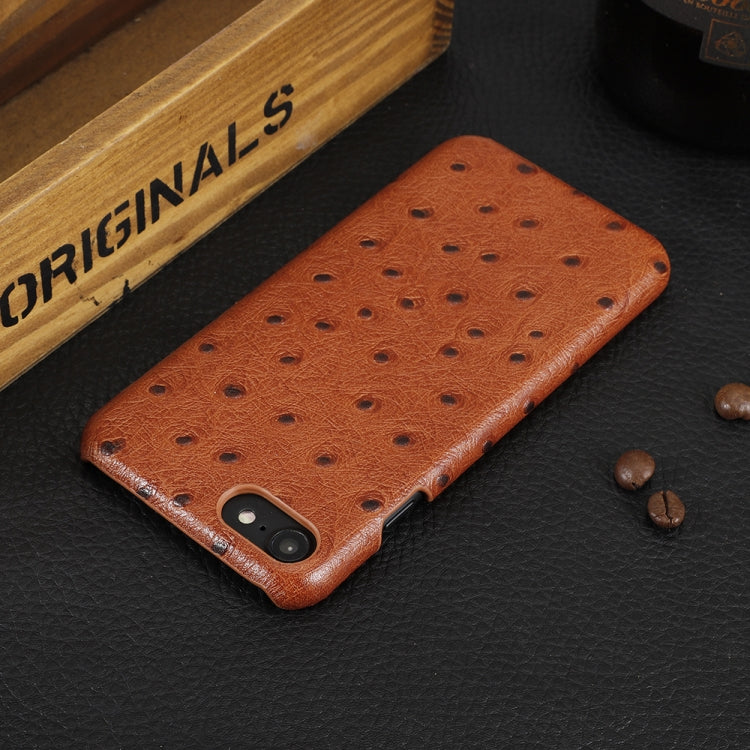 For iPhone SE 2022 / SE 2020 / 8 / 7 Ostrich Texture Head-layer Cowhide Leather Back Cover Case