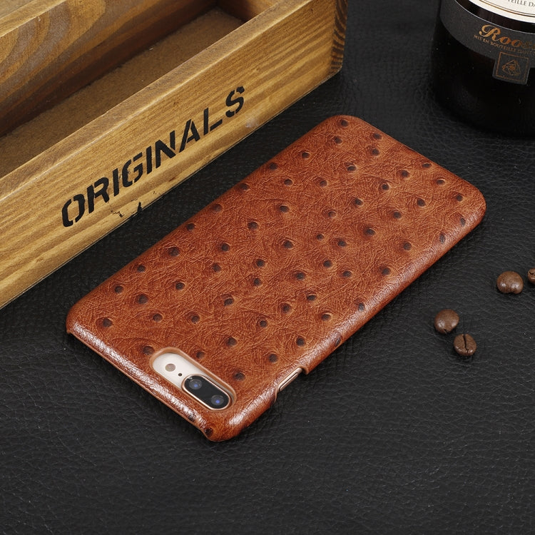 For iPhone 8 Plus / 7 Plus Ostrich Texture Head-layer Cowhide Leather Back Cover Case