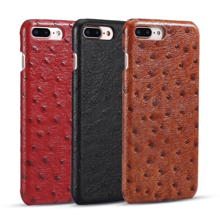 For iPhone 8 Plus / 7 Plus Ostrich Texture Head-layer Cowhide Leather Back Cover Case
