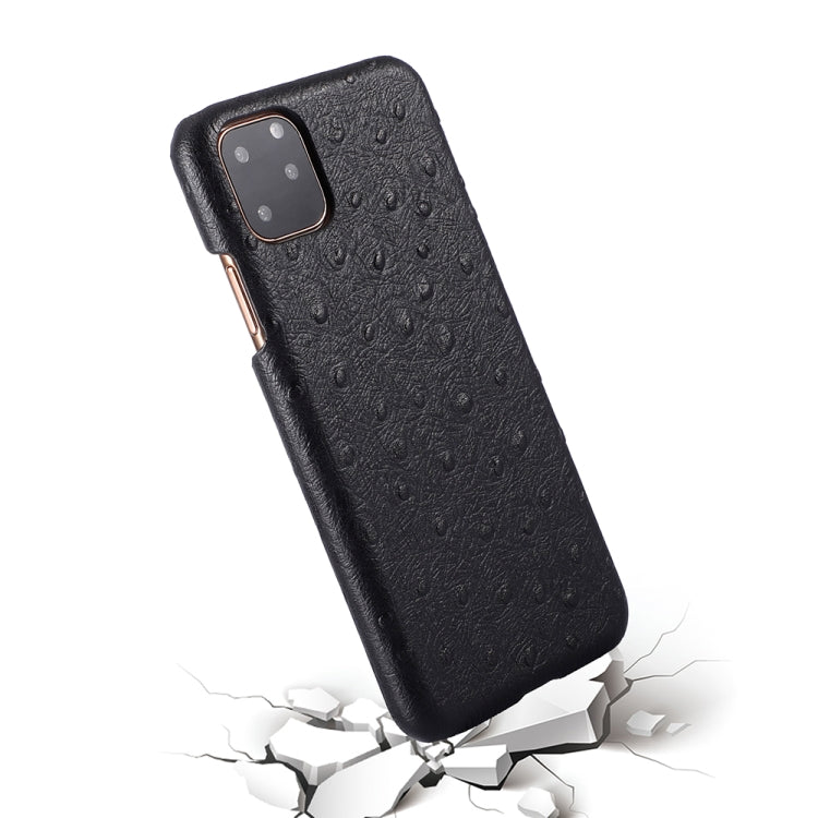 For iPhone 11 Pro Max Ostrich Texture Head-layer Cowhide Leather Back Cover Case