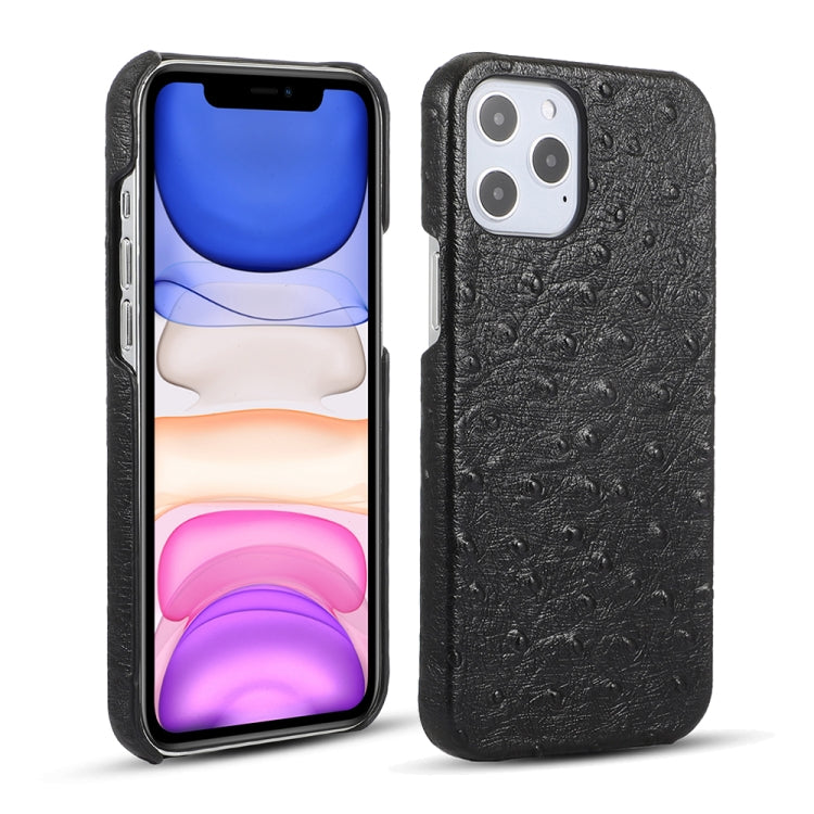 For iPhone 12 Pro Max Ostrich Texture Head-layer Cowhide Leather Back Cover Case