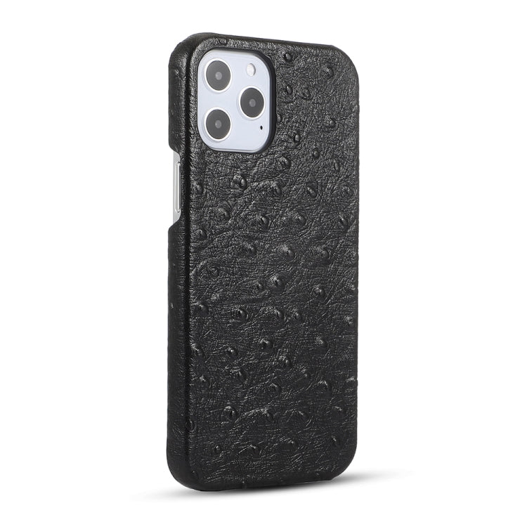 For iPhone 12 Pro Max Ostrich Texture Head-layer Cowhide Leather Back Cover Case