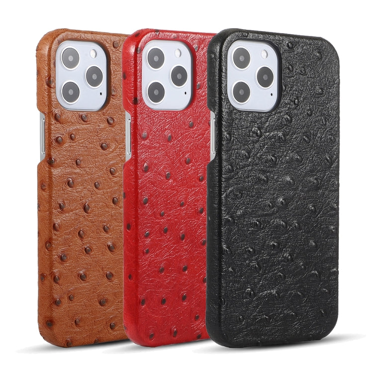 For iPhone 12 Pro Max Ostrich Texture Head-layer Cowhide Leather Back Cover Case