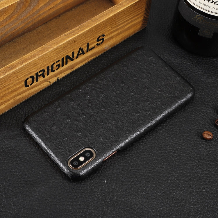 For iPhone XS Max Ostrich Texture Head-layer Cowhide Leather Back Cover Case