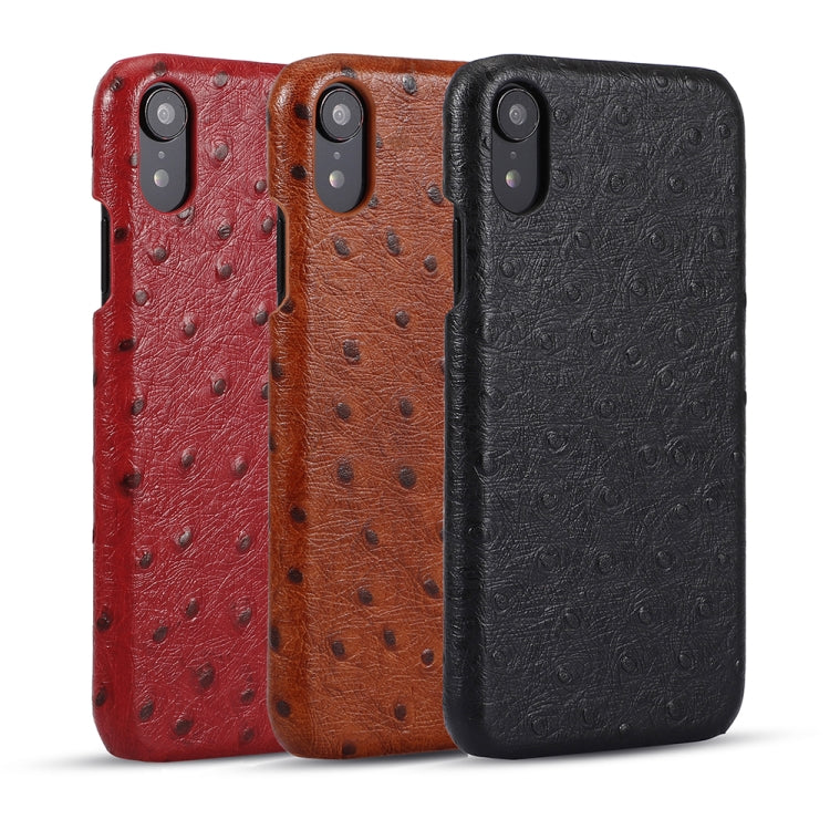 For iPhone XS Max Ostrich Texture Head-layer Cowhide Leather Back Cover Case