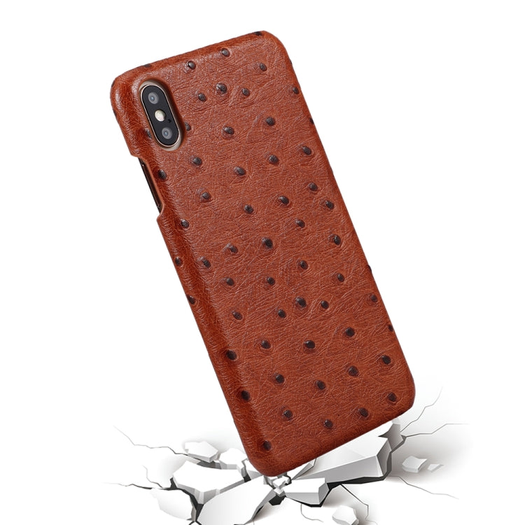For iPhone XS Max Ostrich Texture Head-layer Cowhide Leather Back Cover Case