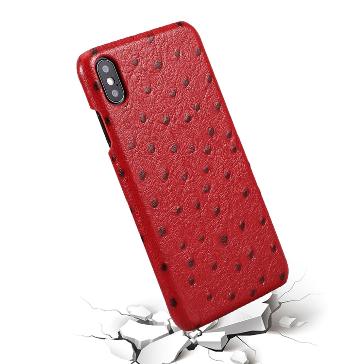 For iPhone XS Max Ostrich Texture Head-layer Cowhide Leather Back Cover Case